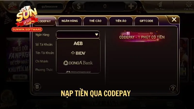 Nạp tiền qua Codepay