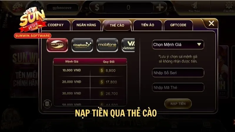 Nạp tiền qua thẻ cào