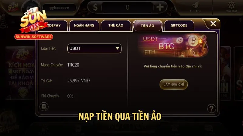 Nạp tiền qua tiền ảo